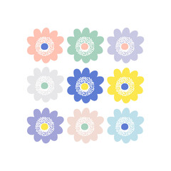 Wall Mural - Multicoloured Naive Floral Daisy vector illustration set isolated on white. Groovy spring flowers childish print for nursery and baby fashion.