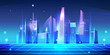 Digital city of future in metaverse concept, futuristic constructions and skyscrapers with towers. Vector high and low raises, panoramic views, downtown. Virtual augmented reality, contemporary town