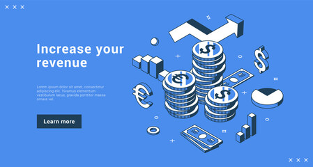 Wall Mural - increase your revenue business strategy development internet advertising landing page isometric vect
