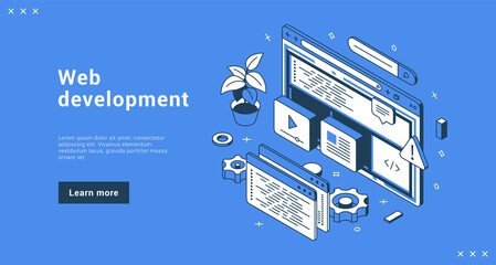 Wall Mural - web development service support business internet advertising landing page isometric vector illustra