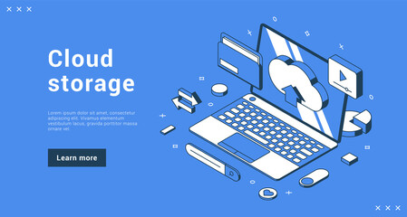 Wall Mural - cloud storage laptop cyberspace network downloading connection digital information internet banner l
