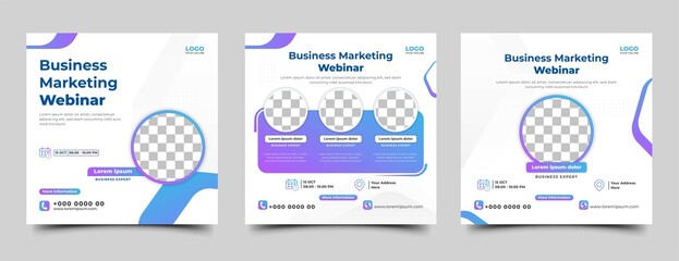 Wall Mural - webinar invitation social media post design templates. modern square banner with white color backgro