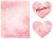 Vector watercolor style texture and heart frame for your gift and wedding invitations. Pink marble and ink splash style. Editable transparent templates made with layers. 