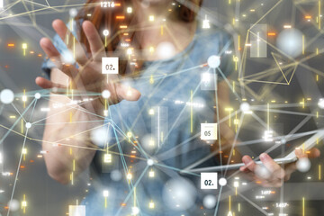 Neural network 3D illustration. Big data and cybersecurity