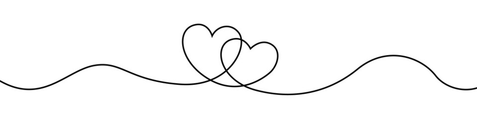 Wall Mural - Continuous line drawing of two hearts. Banner for valentine's day. Abstract hearts. Vector illustration EPS 10