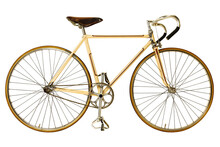 Vintage Seventies Yellow Racing Bicycle With One Fixed Gear Isolated On White