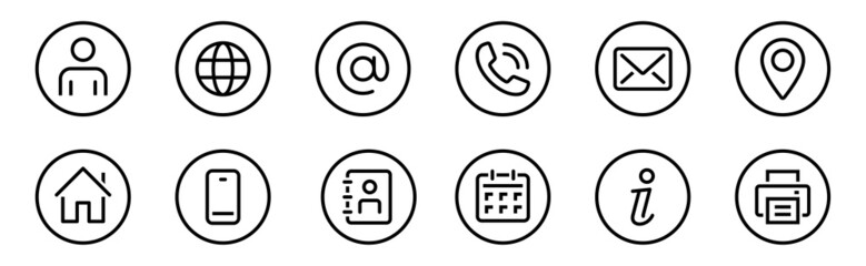 Aufkleber - Web icon set. Web buttons. Website contact icons vector. Contacts icons. Editable Stroke