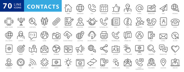 Aufkleber - Contact us line icons set. Contact Us web icons in line style. Chat, support, message, phone, globe, point, chat, call, info - stock vector