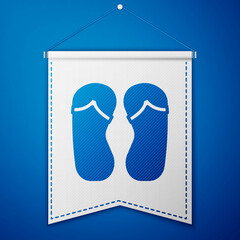 Wall Mural - Blue Flip flops icon isolated on blue background. Beach slippers sign. White pennant template. Vector