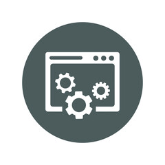 Browser, gear, setting icon. Gray vector design.