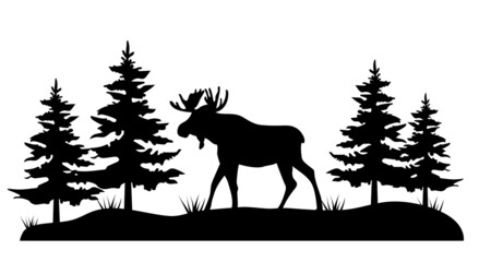 Canvas Print - vector forest pine moose