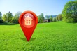 House symbol with location pin icon on earth in real estate sale or property investment concept,