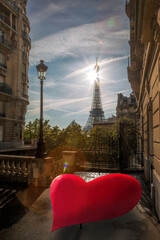 Fototapete - Eiffel Tower against red heart, Happy Valentine's Day, Paris in love, France