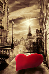 Fototapete - Eiffel Tower against red heart, Happy Valentine's Day, Paris in love, France