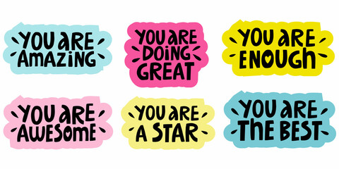 vector set of handwritten motivating inscriptions in the form of stickers