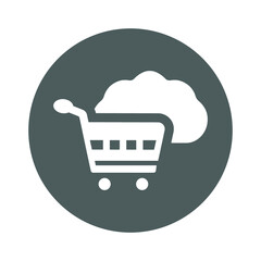 Sticker - Cloud, cart, shopping icon. Gray vector sketch.