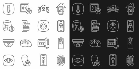 Canvas Print - Set line Fingerprint, Remote control, Digital door lock, Smart home, Voice assistant, Thermostat and icon. Vector