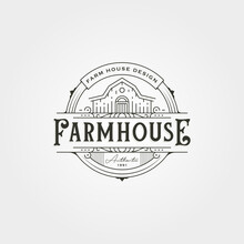 Vintage Barn Emblem Logo Design, Line Art Farmhouse Vector Illustration Design