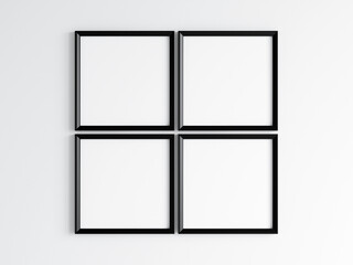 Wall Mural - Four square black frames on the wall, poster mockup, print mockup, 3d render