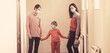 © Yevhen - Family wearing safety medical masks. Prevention coronavirus. Stay at home. Home quarantine. Coronavirus epidemic. Parents and kid wearing a surgical masks. Coronavirus outbreak