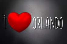 I Love Orlando - Heart Shape, Black Background - 3D Illustration