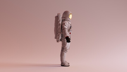 Wall Mural - Astronaut with Gold Visor and White Helmet Spacesuit With Warm Background with Neutral Diffused Side Lighting Right View Retro Spaceman Spacewoman Cosmonaut 3d illustration 3d render