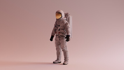 Wall Mural - astronaut with gold visor and white helmet spacesuit with warm background with neutral diffused side