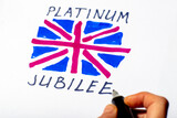 Fototapeta Londyn - Queen jubilee british. Platinum Jubilee of Queen Elizabeth II. Drawn UK flag and inscription.