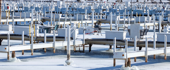 Wall Mural - frozen boat marina in the winter 