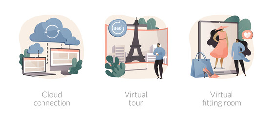 Canvas Print - online data transfer and virtual experience abstract concept vector illustrations.