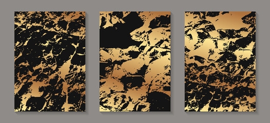 Wall Mural - Set of modern abstract luxury black backgrounds for business or presentation or greeting cards with golden paint splashes.