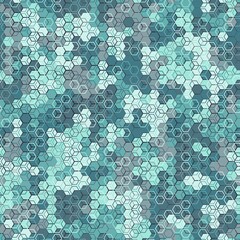 Canvas Print - Sky blue colors seamless pattern background of hexagons and squares