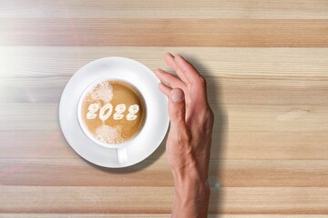 Canvas Print - Number 2022 on the surface of cappuccino served in cup