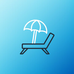 Canvas Print - Line Sunbed icon isolated on blue background. Beach umbrella and Sun lounger. Colorful outline concept. Vector