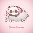 sleeping cartoon panda bear on pink cloud