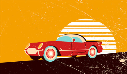 Retro car illustration with textures for advertising poster