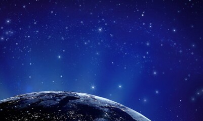 Wall Mural - view of the earth, star and galaxy. sunrise over planet earth from space. concept on the theme of ec