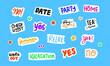 © freeject.net - set of sticker text for daily planner in a cute and funny style. simple doodle illustrations for element decoration or printed stickers. a pack of vector graphics.