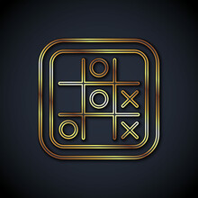 Gold Line Tic Tac Toe Game Icon Isolated On Black Background. Vector