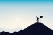 © cofficevit - Silhouette of people and flag on top the mountain. Illustration sky background. Business, teamwork, goal and success concept.