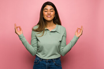 Wall Mural - Beautiful woman doing a meditation