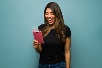 Wall Mural - Excited woman on vacations