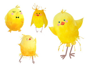 Easter chickens collection illustration isolated