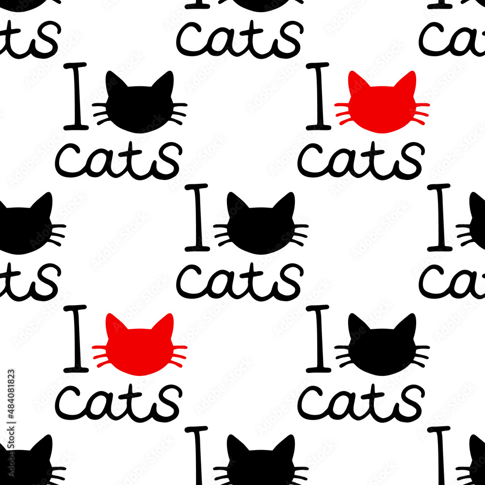 Doodle i love cats. Kitten head silhouette and inscription I love cats ...
