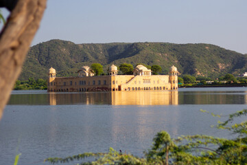 Sticker - The Jal Mahal castle in the Man Sagar lake in Jaipur, Rajashtan, India