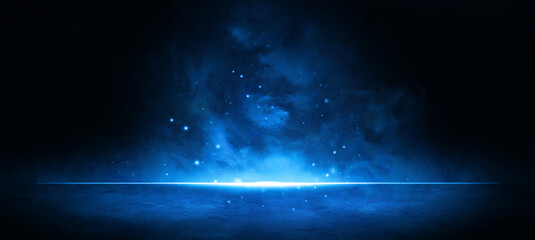 Wall Mural - Mysterious Floor And Lighting Boldness Digital Realistic with Dodger Blue Colors Abstract Background Lighting Concept For Graphic Design