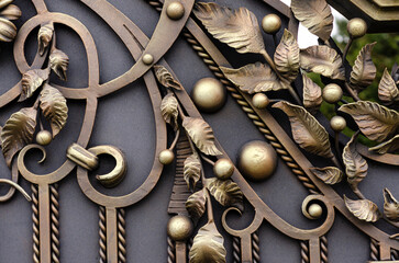 Wall Mural - Beautiful decorative wrought iron elements of metal gates, iron products