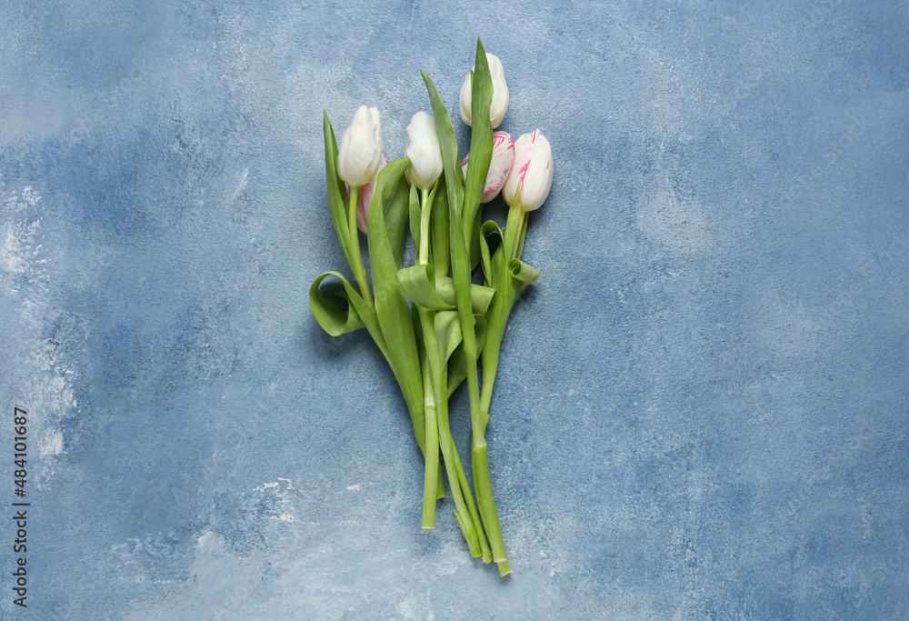 Fresh tulip flowers on color background
