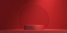 3d Abstract Background Chinese Style With Product Podium Mockup On Red Background,3d Render Illustration