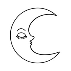 moon illustration. Symbol of new beginning, dreaming, romance, fantasy, magic. Black, grey colors, circle, full view. crescent with face. Design elements, tattoos,